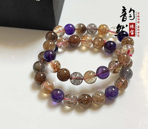 Black Rutilated Quartz Triplet Bracelet with Super Seven & Amethyst - Image 2