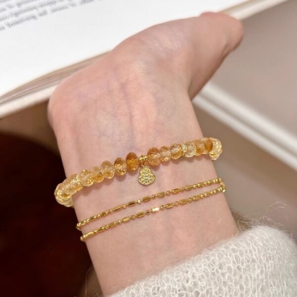 925 Silver Faceted Citrine Bracelet - Lucky Gourd Minimalist Jewelry - Image 3