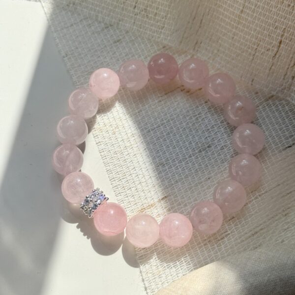 Natural Rose Quartz Bracelet - Love-Attracting Crystal Jewelry with Double-Row Diamonds - Image 2
