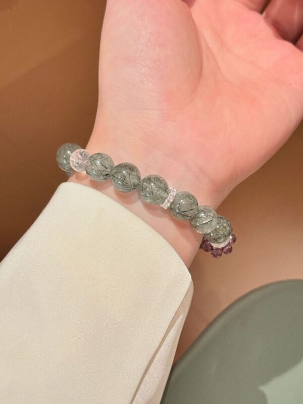 Natural Green Rutilated Quartz Bracelet - 5 Elements Balancing Energy Jewelry - Image 2