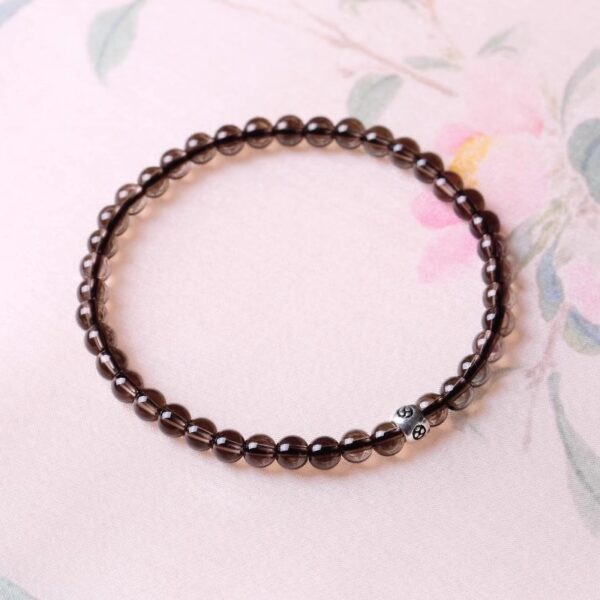 925 Silver Smoky Quartz Bracelet - Vintage Tibetan-Style Minimalist Jewelry - Image 2