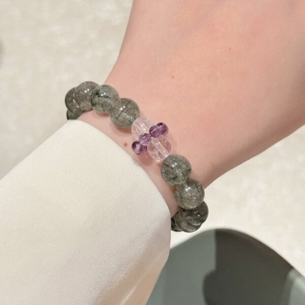 Natural Green Rutilated Quartz Bracelet - 5 Elements Balancing Energy Jewelry - Image 3