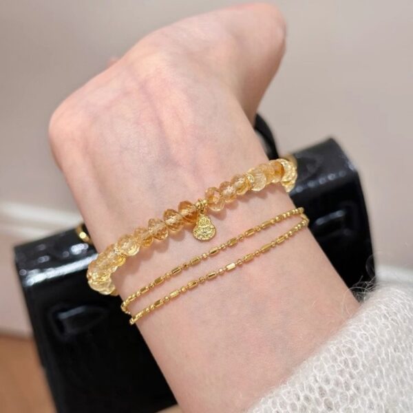 925 Silver Faceted Citrine Bracelet - Lucky Gourd Minimalist Jewelry - Image 4