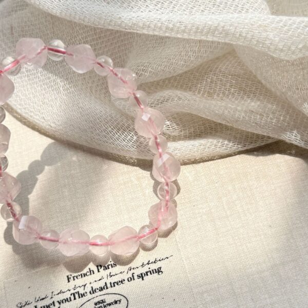 Raw Rose Quartz Bracelet - Irregular Natural Crystal Love Jewelry - Image 3