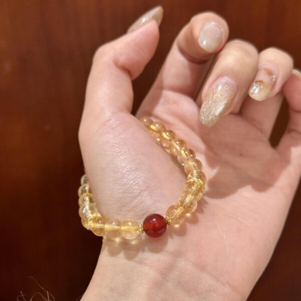 Golden Rutilated Quartz Bracelet - Wealth-Attracting Crystal Jewelry with Red Agate - Image 2