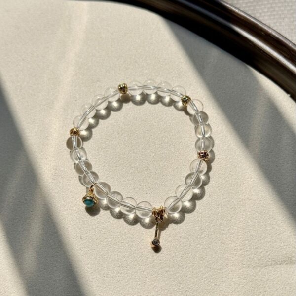 Turquoise & White Crystal Bracelet - Bohemian Spring Jewelry for Women - Image 2