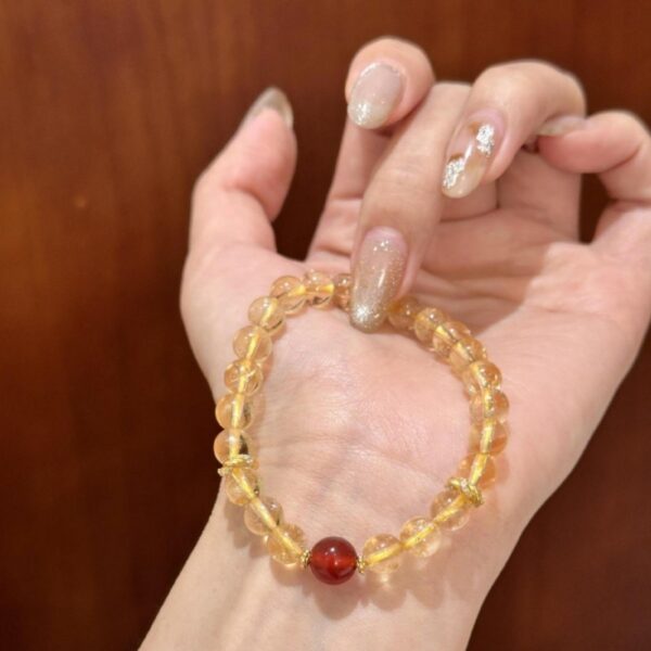 Golden Rutilated Quartz Bracelet - Wealth-Attracting Crystal Jewelry with Red Agate - Image 3