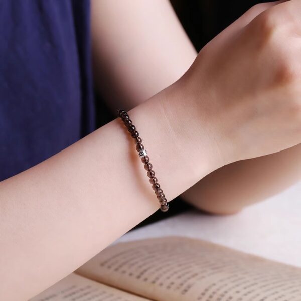 925 Silver Smoky Quartz Bracelet - Vintage Tibetan-Style Minimalist Jewelry - Image 3