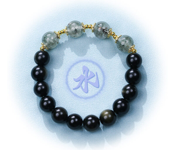 Five Elements Water Bracelet - Green Phantom Quartz & Black Obsidian Energy Jewelry for Wealth & Protection - Image 2