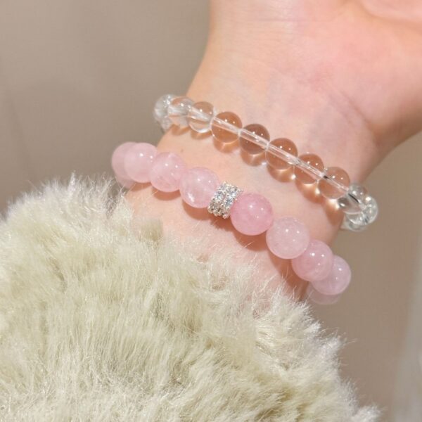 Natural Rose Quartz Bracelet - Love-Attracting Crystal Jewelry with Double-Row Diamonds - Image 3