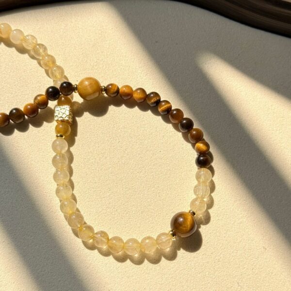 Double-Layer Tiger Eye & Rutilated Quartz Bracelet - Stackable Energy Jewelry - Image 2
