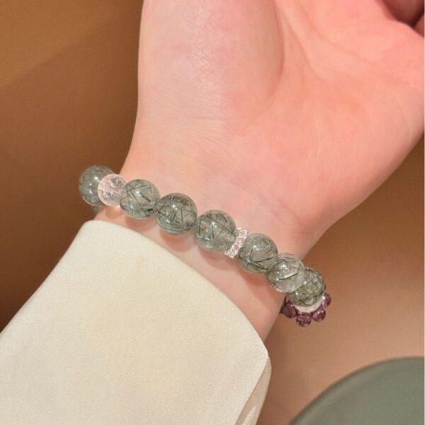 Natural Green Rutilated Quartz Bracelet - 5 Elements Balancing Energy Jewelry - Image 4
