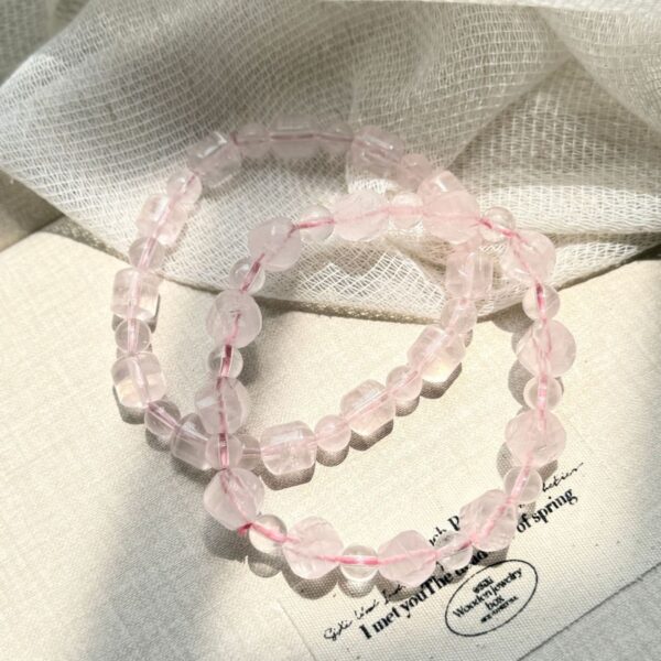 Raw Rose Quartz Bracelet - Irregular Natural Crystal Love Jewelry