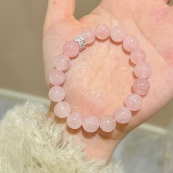 Natural Rose Quartz Bracelet - Love-Attracting Crystal Jewelry with Double-Row Diamonds - Image 4