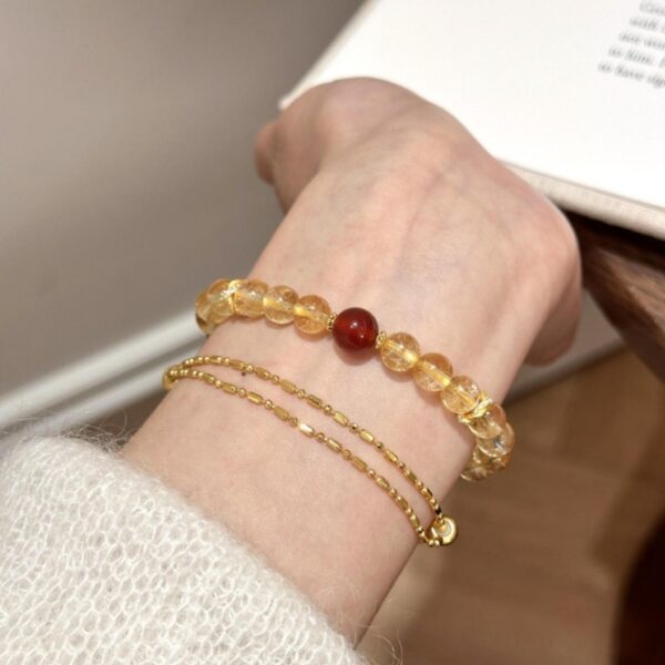 Golden Rutilated Quartz Bracelet - Wealth-Attracting Crystal Jewelry with Red Agate - Image 4