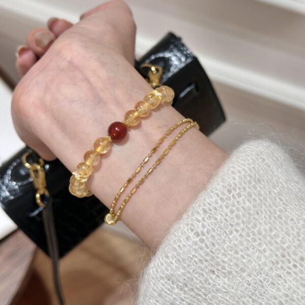 Golden Rutilated Quartz Bracelet - Wealth-Attracting Crystal Jewelry with Red Agate - Image 5
