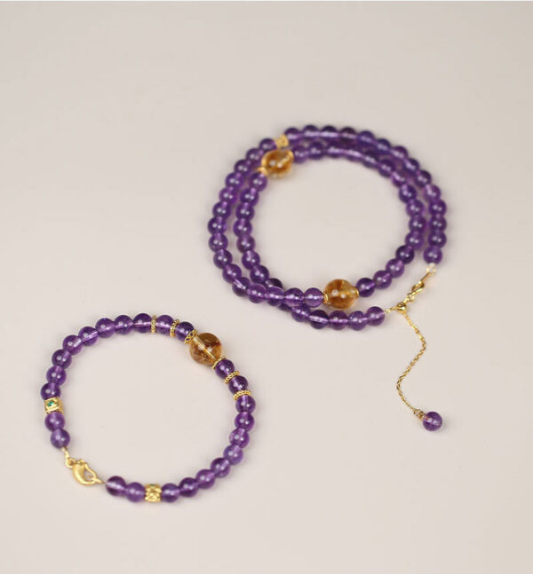 Purple Gold Fortune Path Crystal Necklace - Natural Amethyst & Gold-Plated Energy Jewelry for Wealth & Protection - Image 2